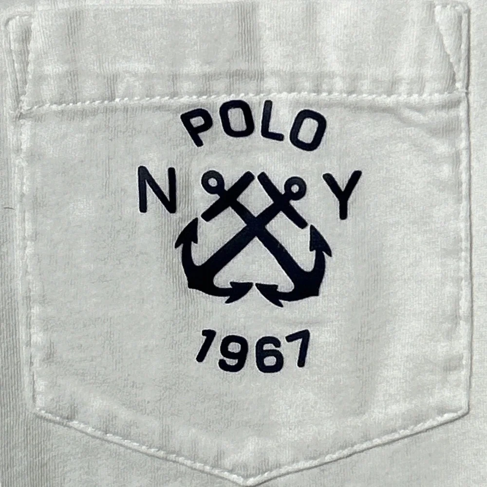 Polo Ralph Lauren Mens White Nautical Anchor Pocket Long Sleeve T-Shirt‎ Large